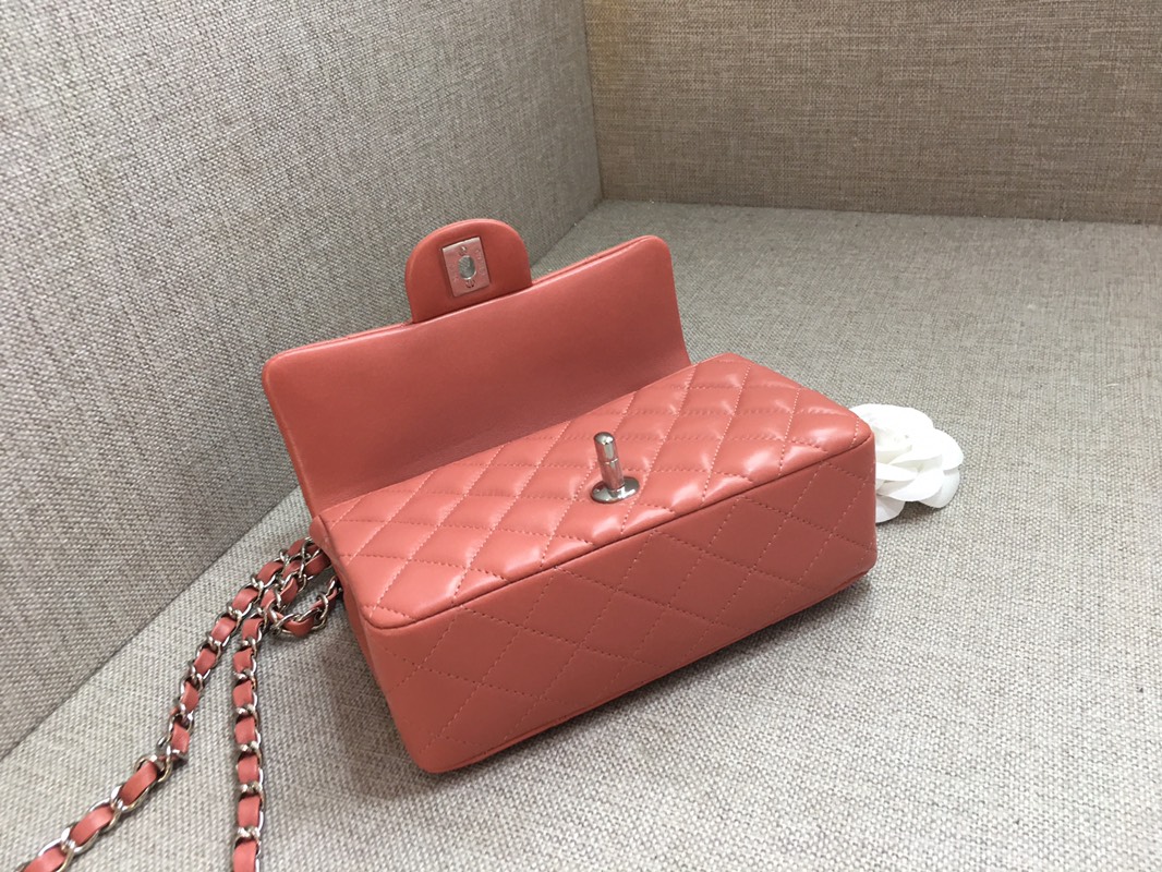 Small Classic Flap Lambskin Bag A01116 Cream Pink/Silver